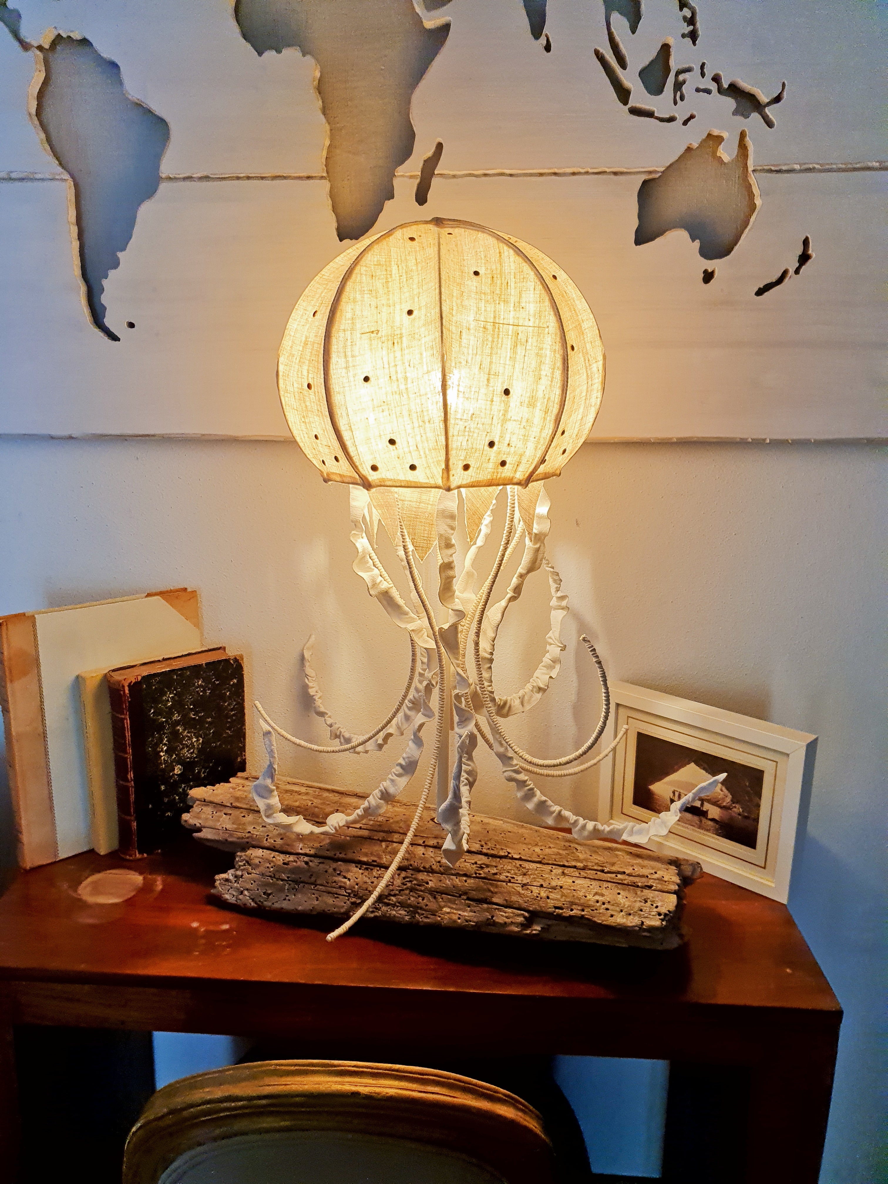 Big Jellyfish Lamp with Wooden Support