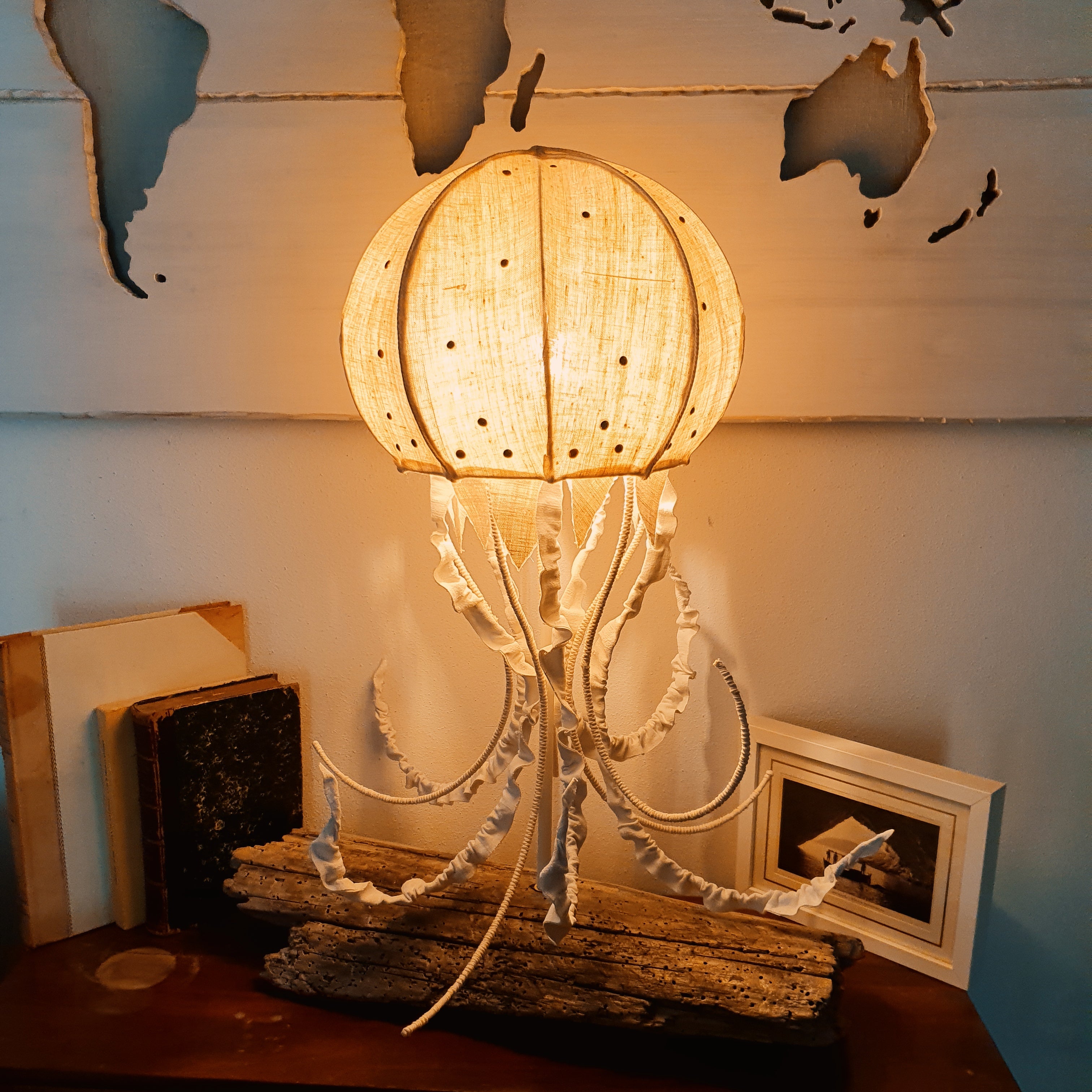 Big Jellyfish Lamp with Wooden Support