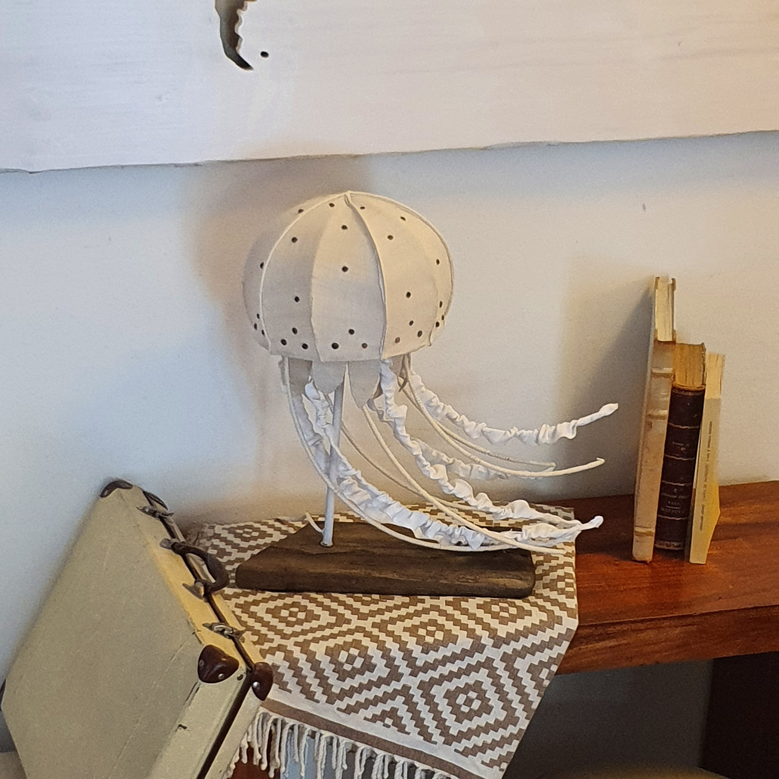 Small Jellyfish Lamp with Wooden Support