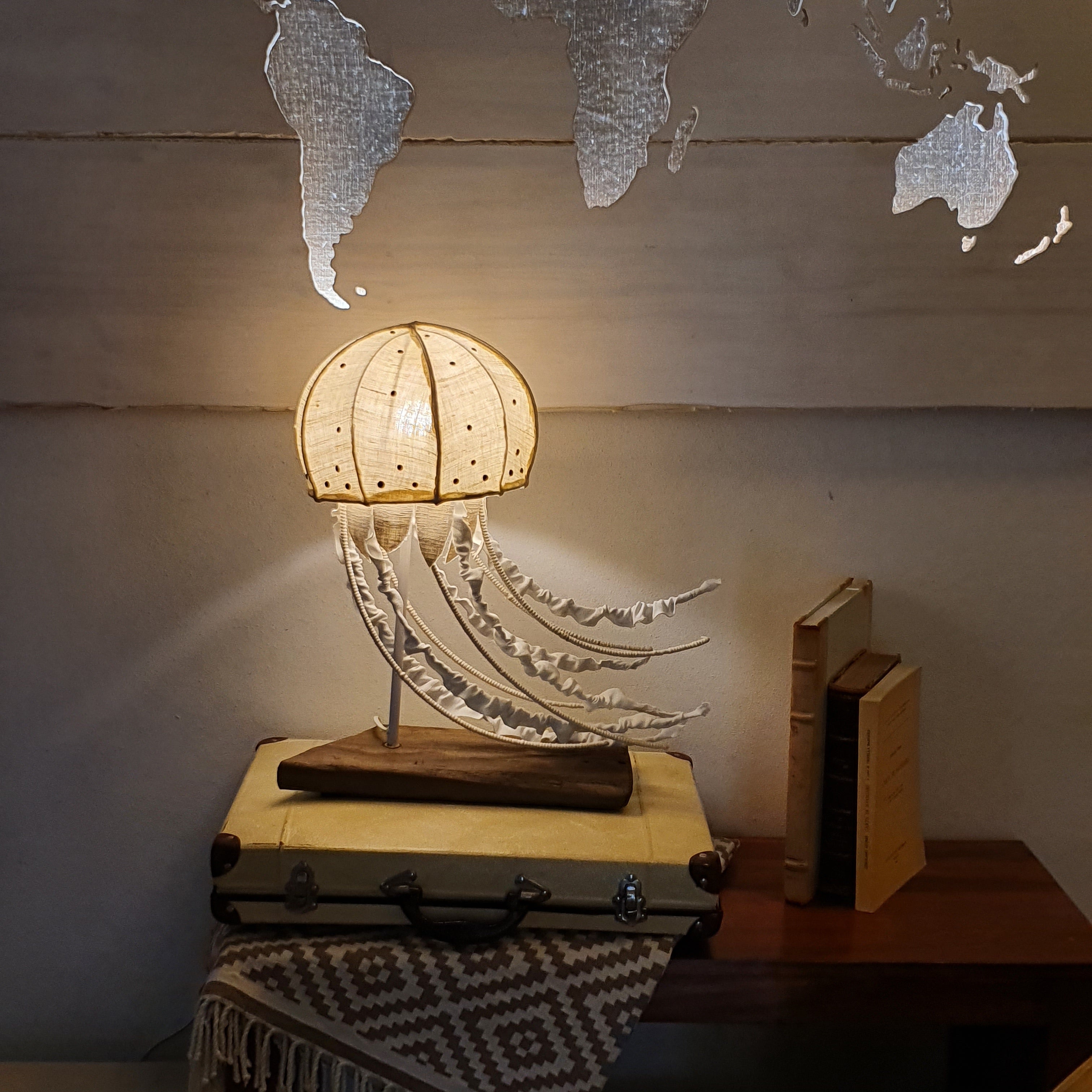 Small Jellyfish Lamp with Wooden Support