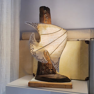 Batfish Lamp with Wooden Support