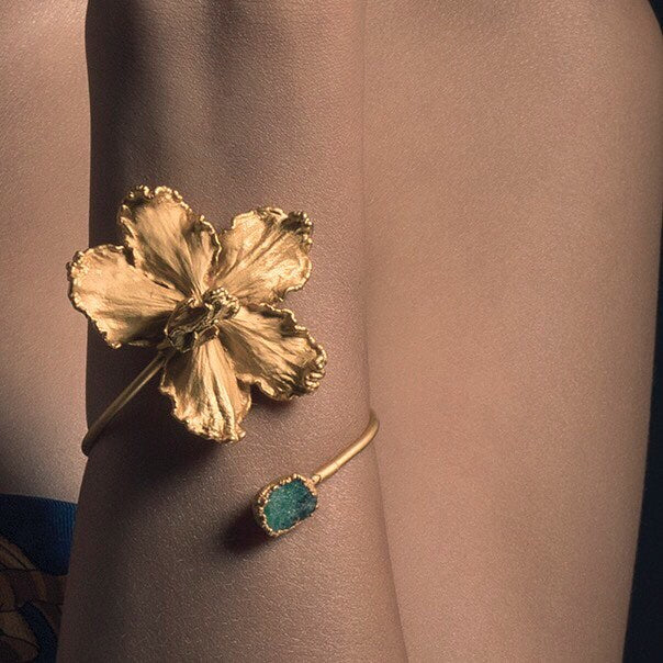 Gold Flower Silk Cuff Bracelet
