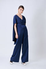 Load image into Gallery viewer, Silk-Blend Jumpsuit with Cape Effect
