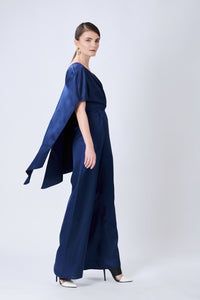 Silk-Blend Jumpsuit with Cape Effect