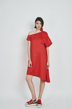 Load image into Gallery viewer, One-Shoulder Linen Bow Dress
