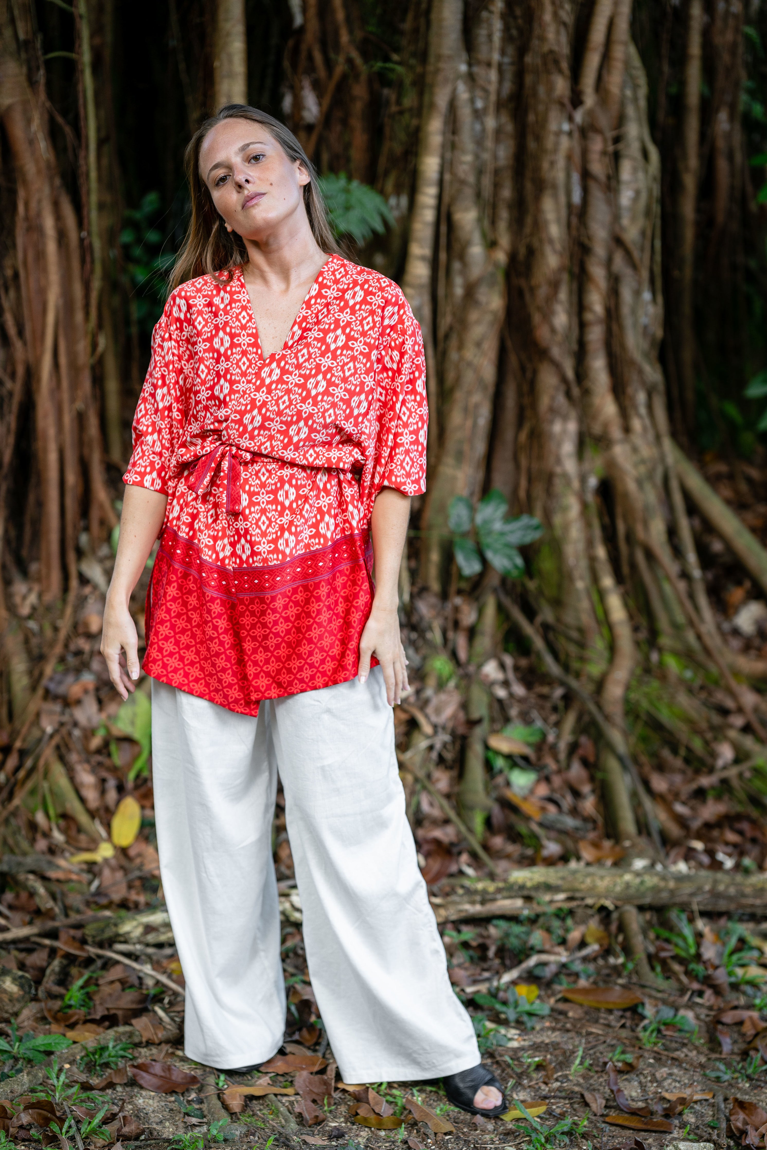 BATIK CORAL Satin Kimono