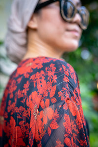RED FLOWERS Chiffon Kimono