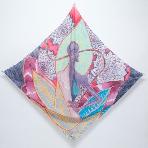 Hand-Painted DAME VIOLET Art Scarf