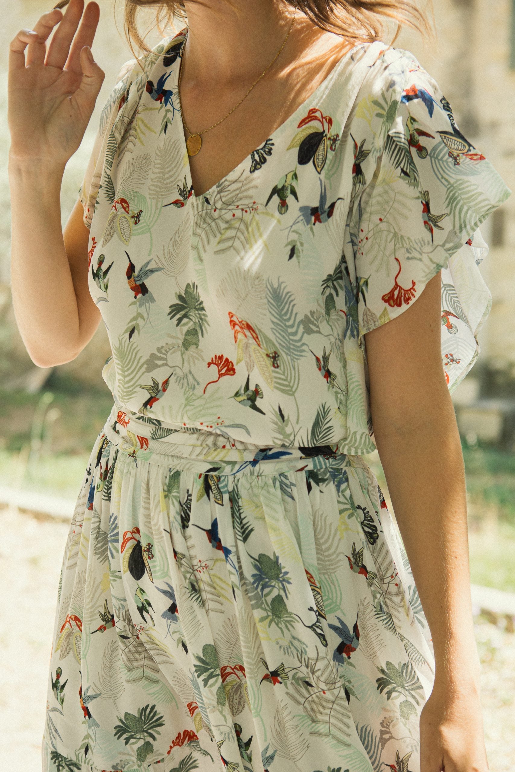 LEONCE Dress with Birds Print